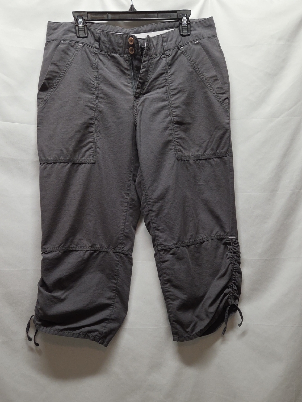 White Sierra Womens Charcoal Cargo Capris with Drawstring Hem Barrel Leg Runched